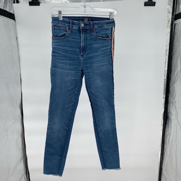 Abercrombie and Fitch Blue Denim Jeans with Side Stripe - Picture 1 of 6